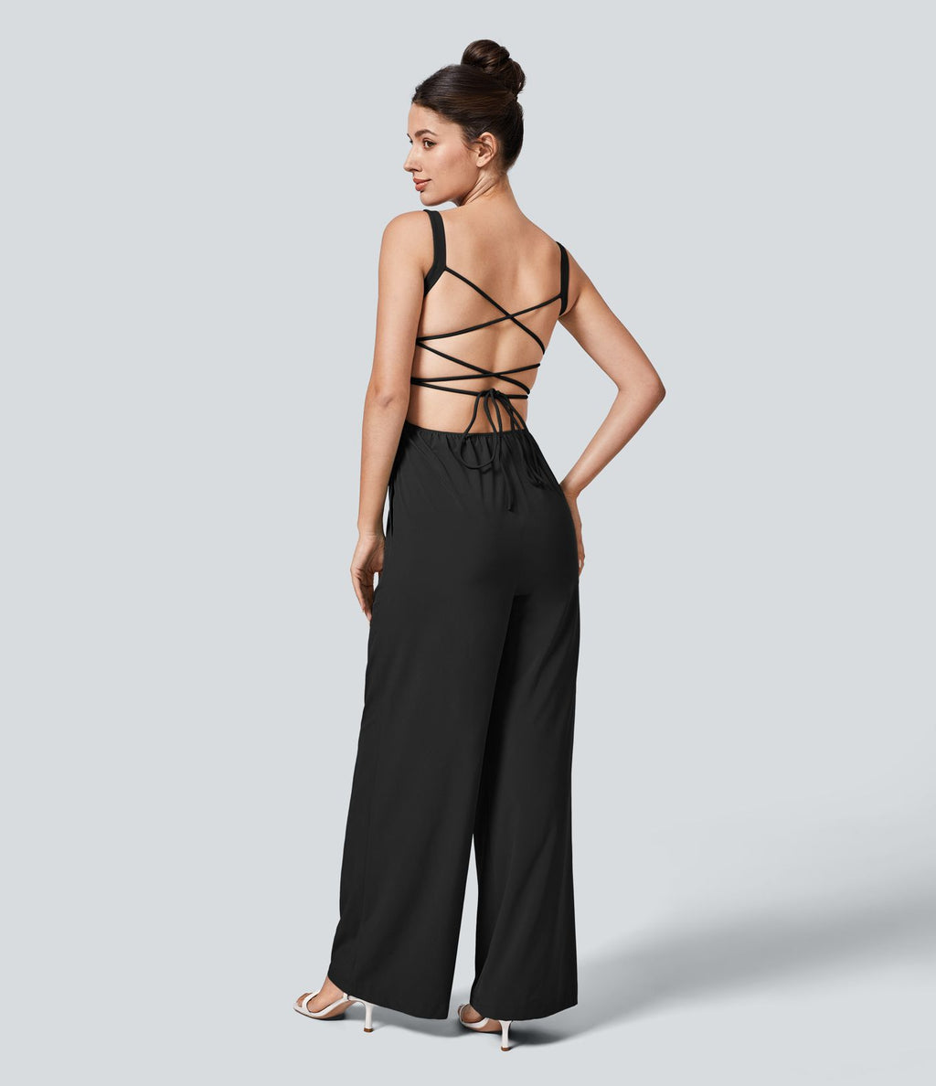 Breezeful™ Combinaison Casual Dos Nu Croisé avec Lacets et Poches Latérales à Séchage Rapide