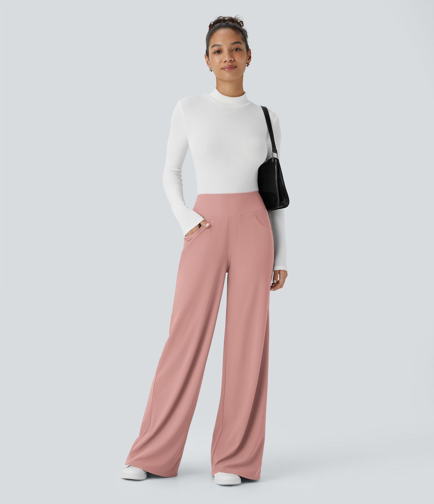 Pantalon tailleur large gainant taille haute en micro-gaufré avec poches Halara Flex™