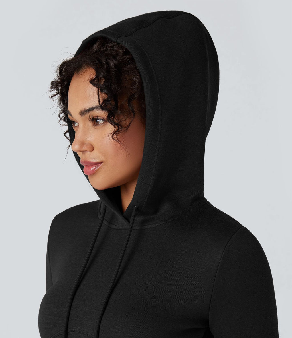Robe midi décontractée SpacerTek™ fendue manches longues avec capuche