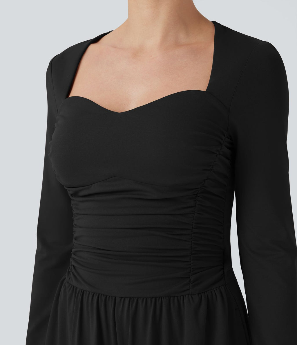 Combinaison décontractée froncée décolleté cœur manches longues avec poches - Édition Easy Peasy
