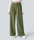 Halara Flex™ Pantalon Tailleur Large Fluide Gaufré Taille Haute Poches Latérales
