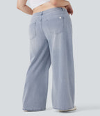 Jean décontracté grande taille Halara Flex™ taille basse large en maille extensible délavée avec multiples poches