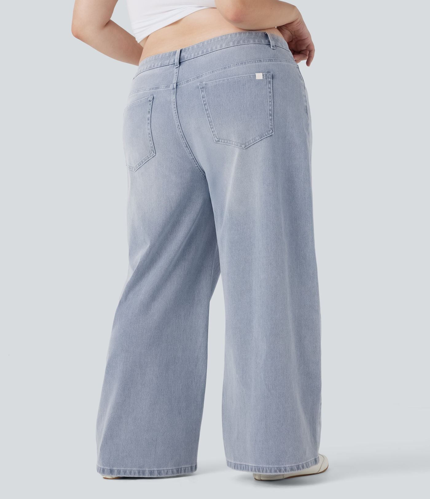 Jean décontracté grande taille Halara Flex™ taille basse large en maille extensible délavée avec multiples poches