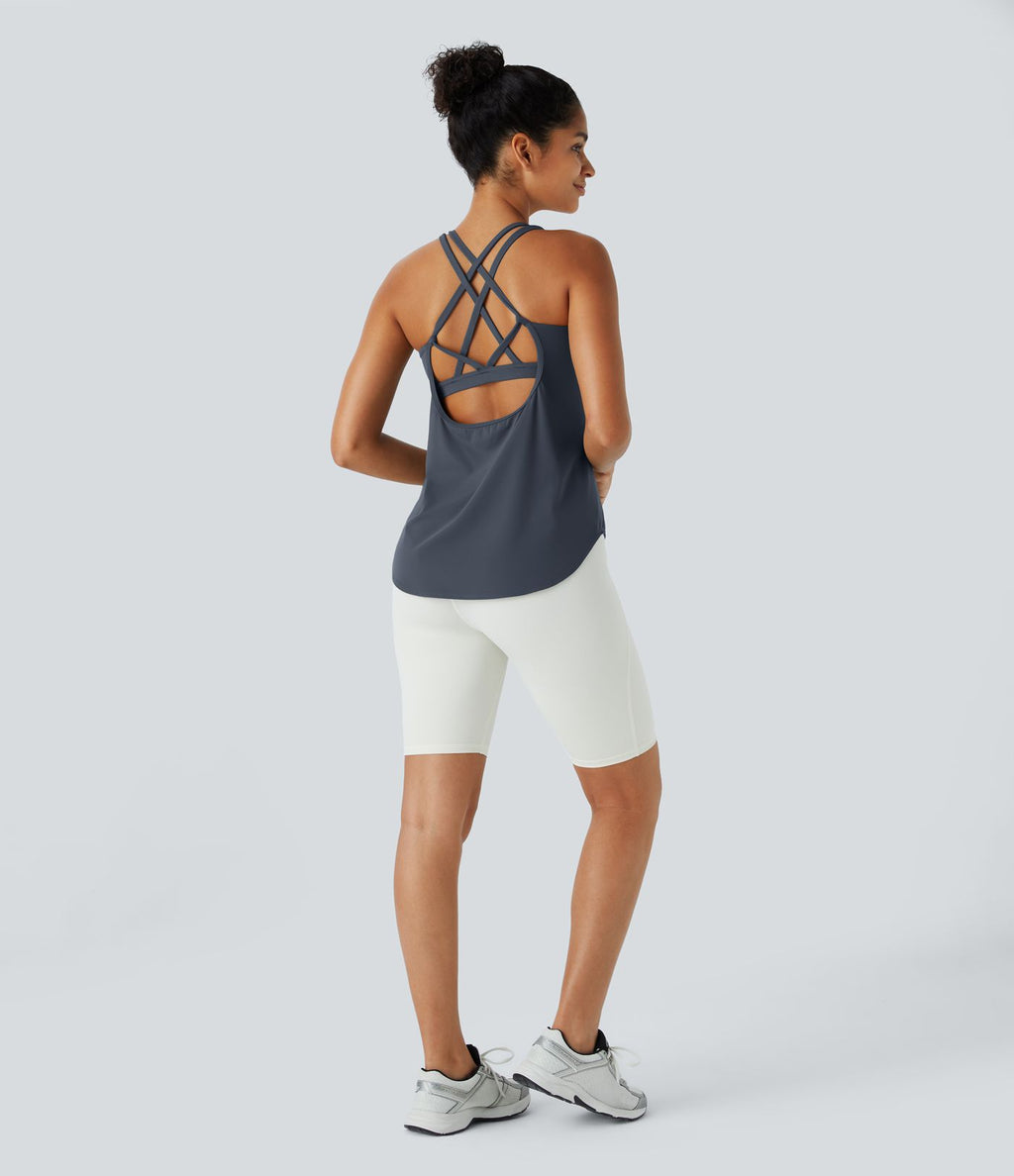 Halara UltraSculpt™ Débardeur De Course à Col en U Dos Nu Ourlet Incurvé Croisé