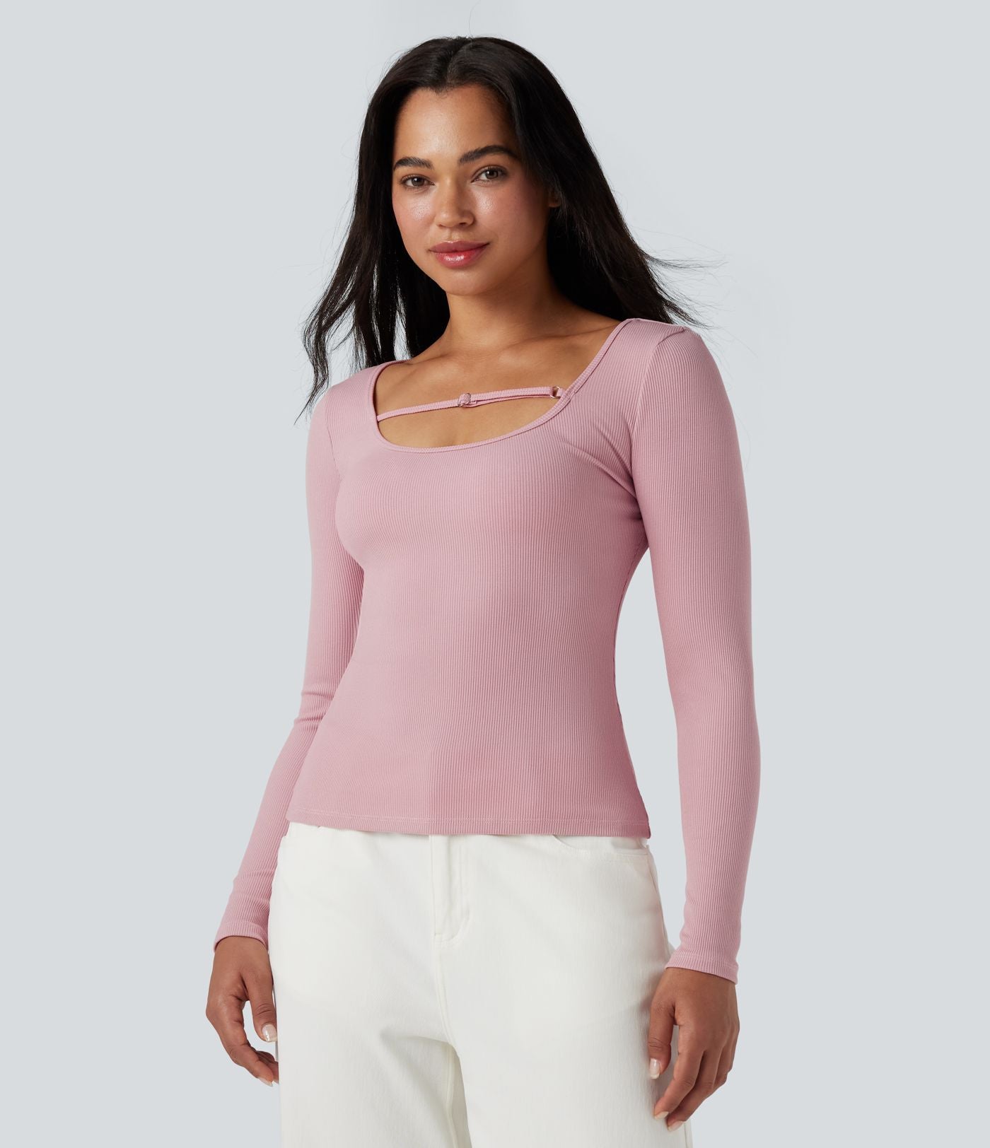 T-shirt côtelé col U manches longues