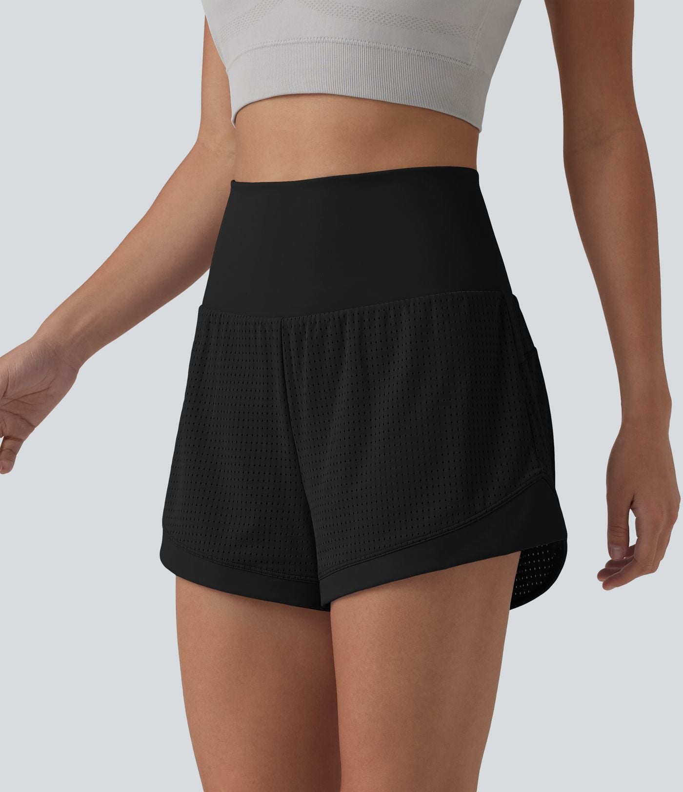Short de yoga 2-en-1 gainant taille haute à œillets avec poche — 6,5 cm