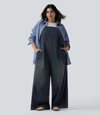 Grande taille Halara Flex™ Salopette casual en jean délavé col carré avec poches