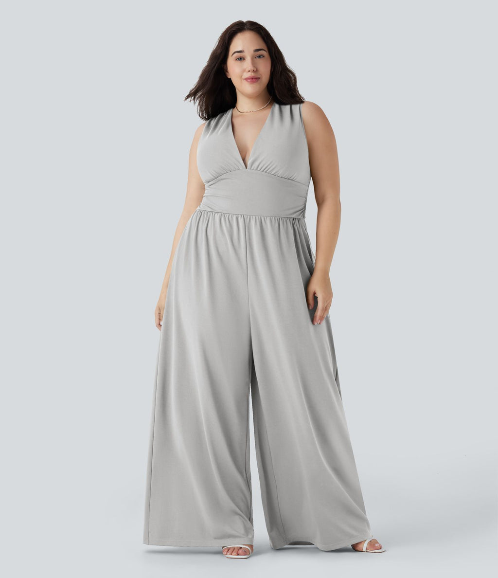 Combinaison grande taille col V sans manches avec poches - Édition Easy Peasy