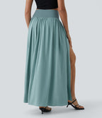 Breezeful™ Jupe Taille Haute Casual Maxi Séchage Rapide Fluide Fente Plissée 2 en 1