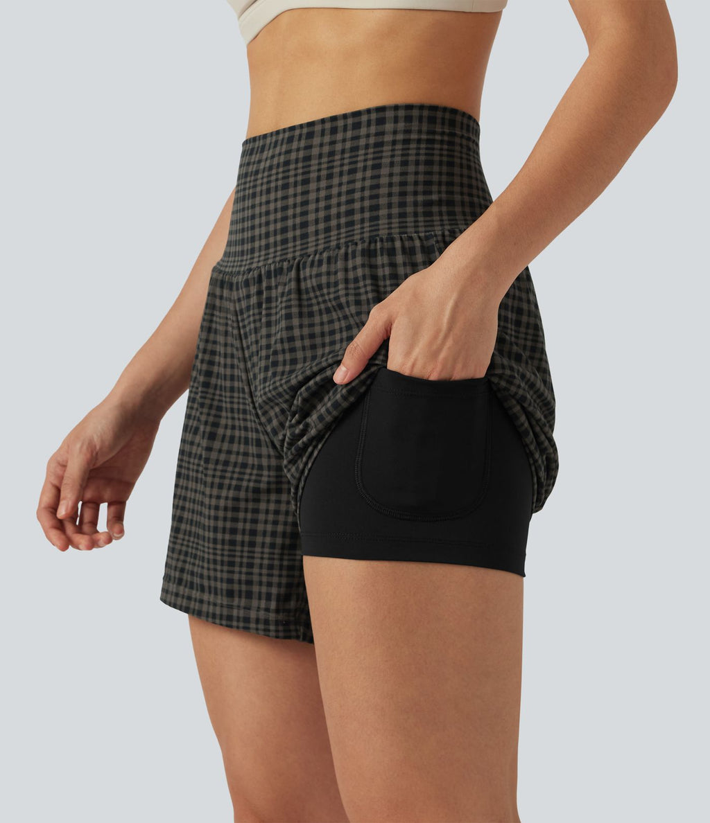 Short de yoga 2-en-1 Halara UltraSculpt™ taille très haute 12,5 cm à carreaux avec poches