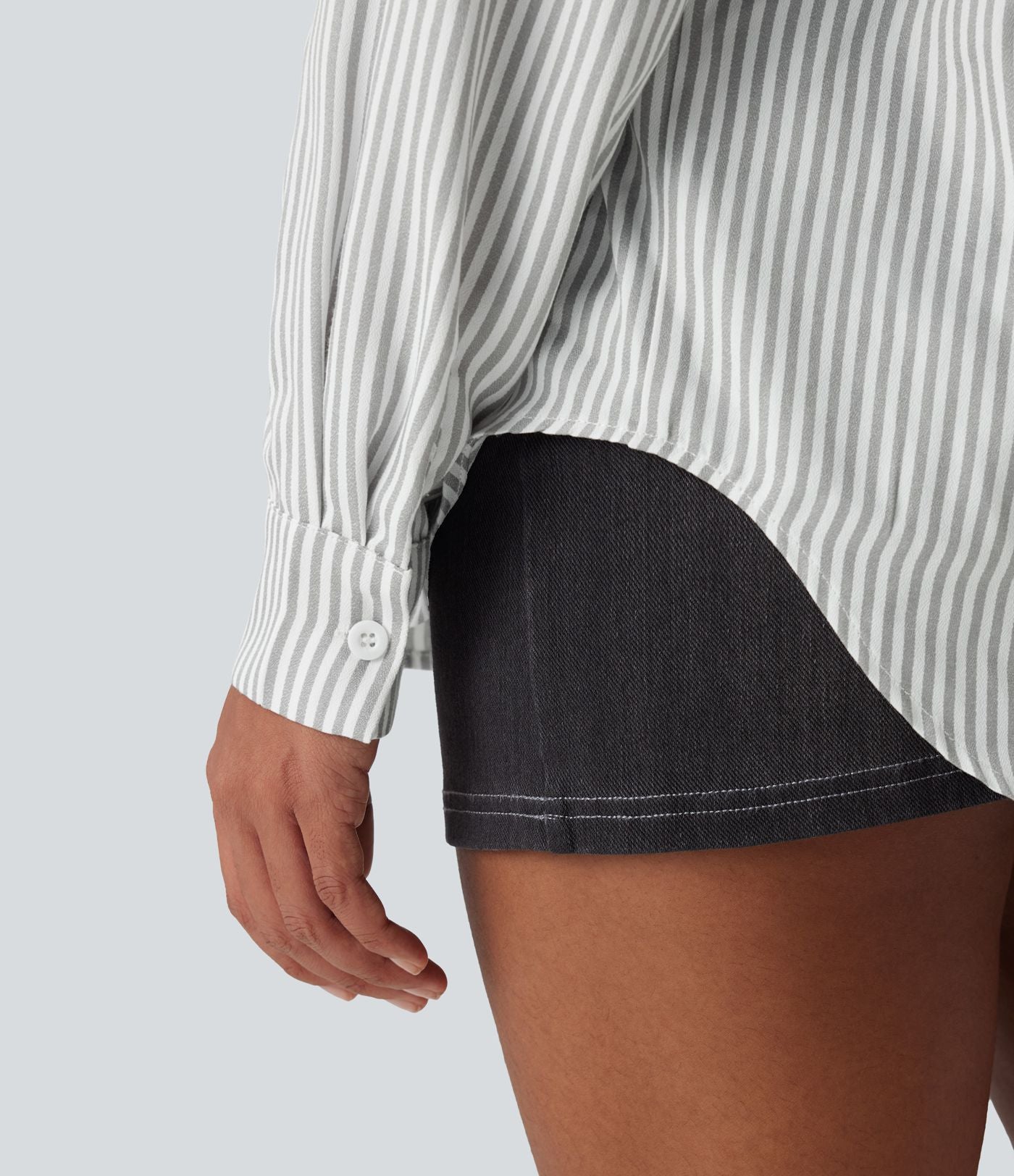 Chemise décontractée manches longues à rayures ourlet arrondi