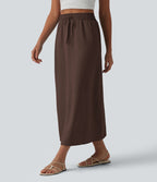 Jupe longue casual aspect lin taille haute avec cordon de serrage