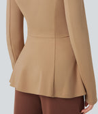 Manteau de travail col châle ourlet à volants à manches longues Halara Flex™