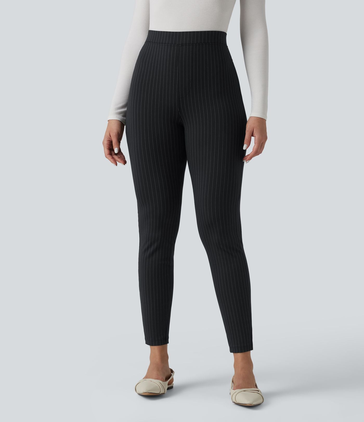 Pantalon bureau taille haute coupe skinny avec poches