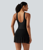 Robe de bain 2-en-1 gainante col V croisé avec fronces, ourlet asymétrique noué, mesh contrasté et brassière intégrée