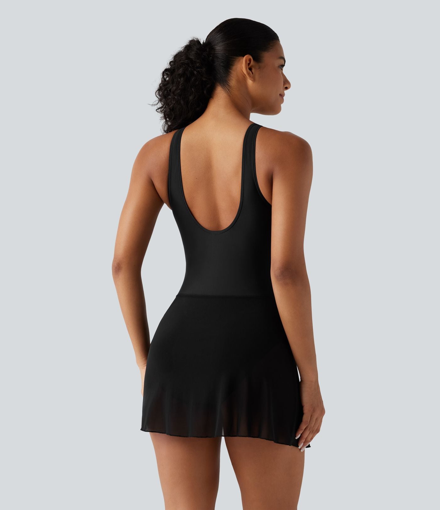 Robe de bain 2-en-1 gainante col V croisé avec fronces, ourlet asymétrique noué, mesh contrasté et brassière intégrée
