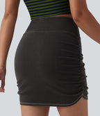 Jupe courte moulante denim Halara Flex™ gainante avec fronces taille mi-haute