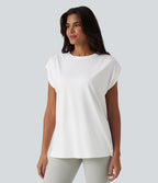 Top de sport yoga ample col rond sans manches avec fronces