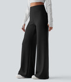 Pantalon décontracté ample taille haute avec poches