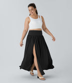 Breezeful™ Jupe Maxi Casual Grande Taille 2-en-1 à Taille Haute Plis et Fente à Séchage Rapide et Fluide