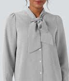 Chemise décontractée rayée à manches longues avec nœud devant