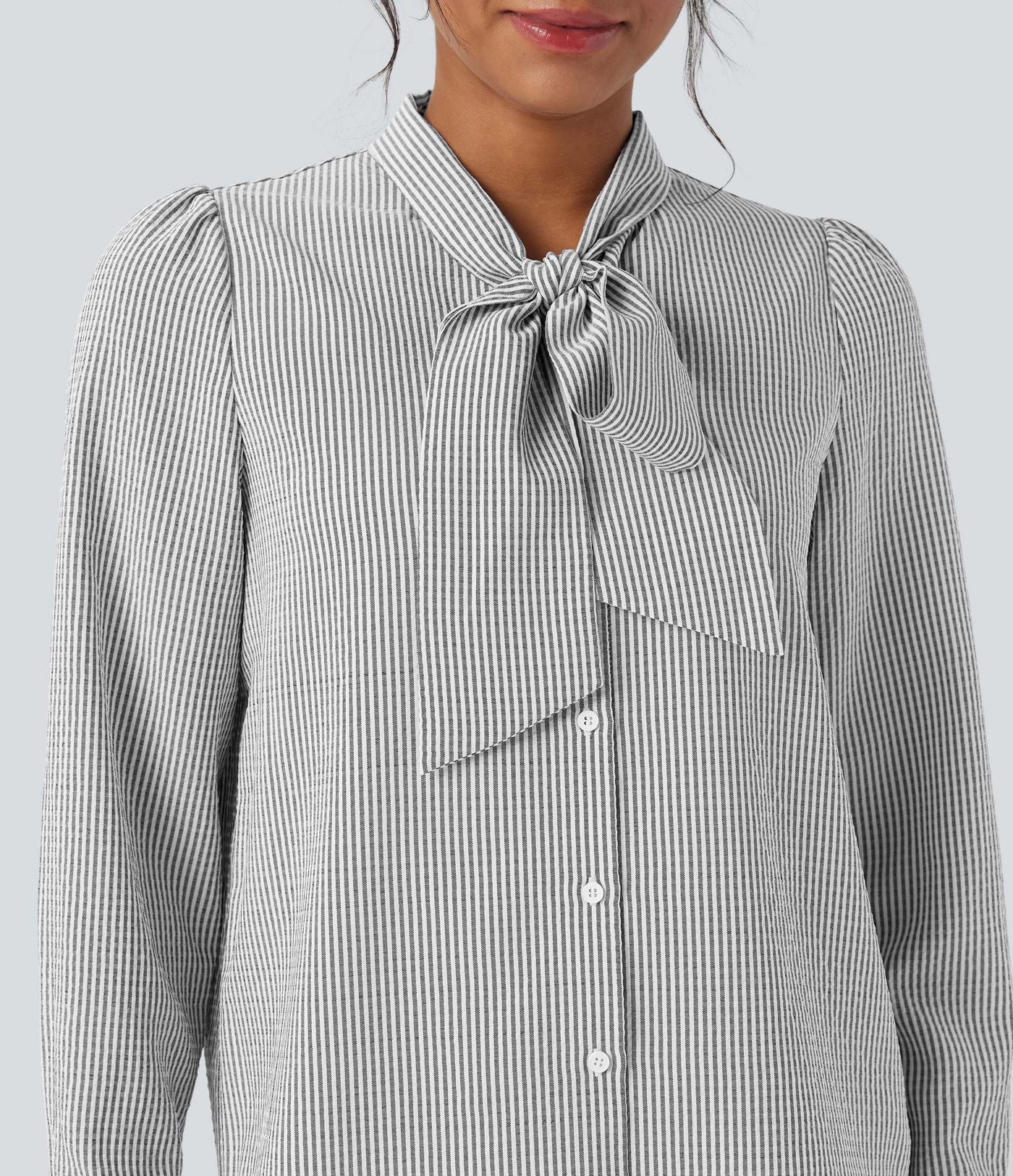 Chemise décontractée rayée à manches longues avec nœud devant