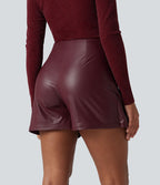 Jupe-short de décontractée courte tissu enduit taille haute