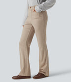 Pantalon bootcut côtelé taille haute avec poches