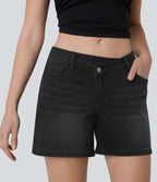 Short asymétrique en jean délavé Halara Flex™ taille basse à poches multiples