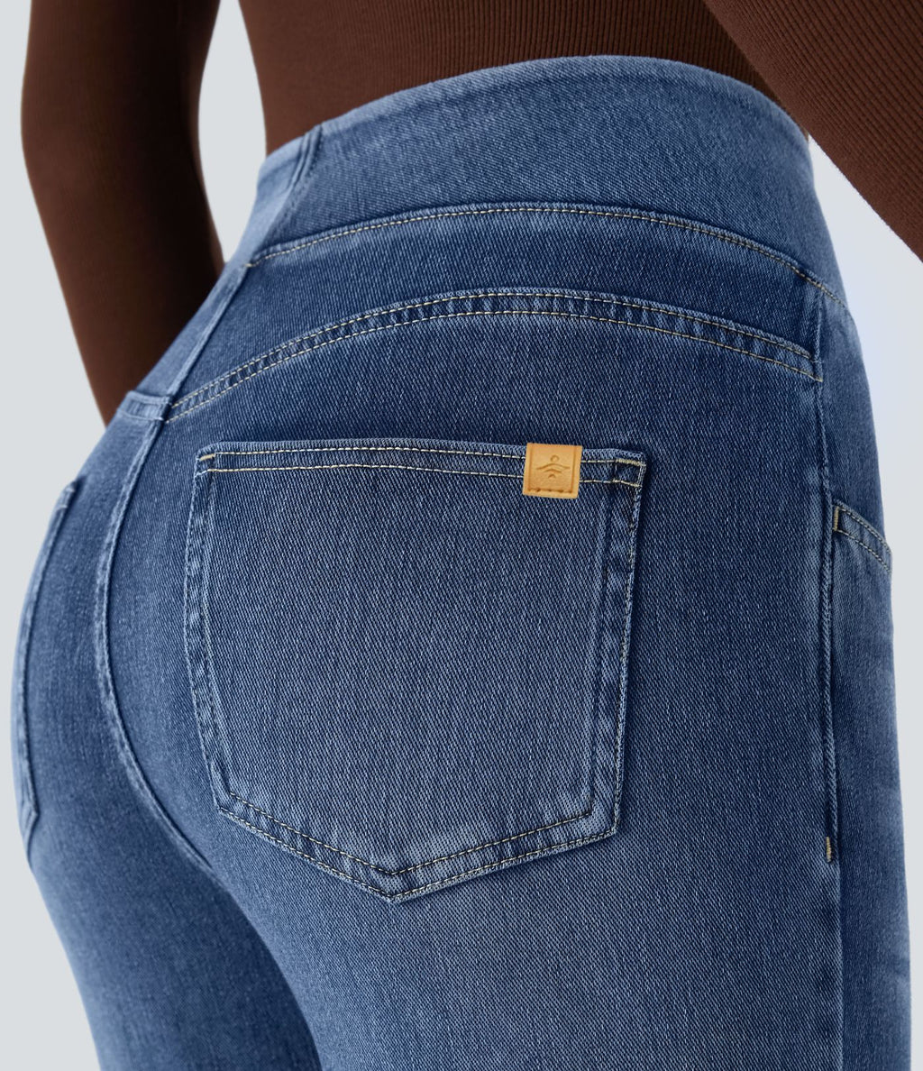 Halara Flex™ Jean bootcut décontracté extensible délavé taille haute à poches multiples