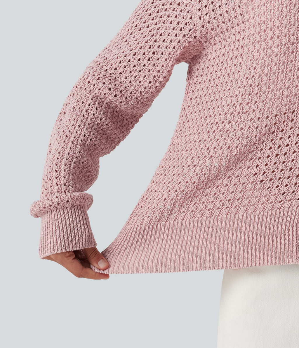 Cardigan décontracté en maille tricotée col V manches longues