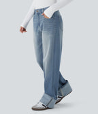 Jean boyfriend taille basse extensible délavé avec poches multiples Halara Flex™