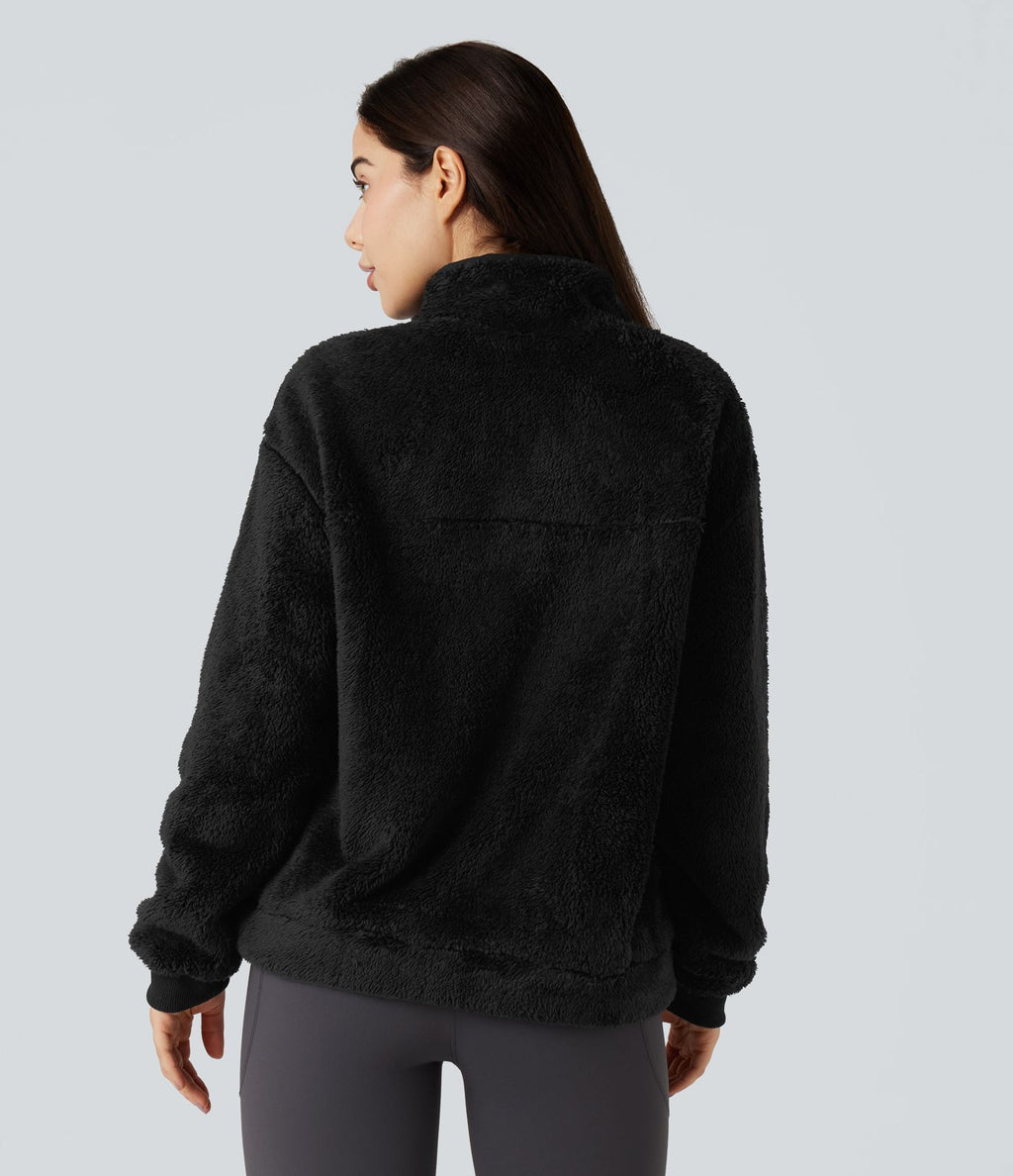 Sweat-shirt polaire col montant boutonné