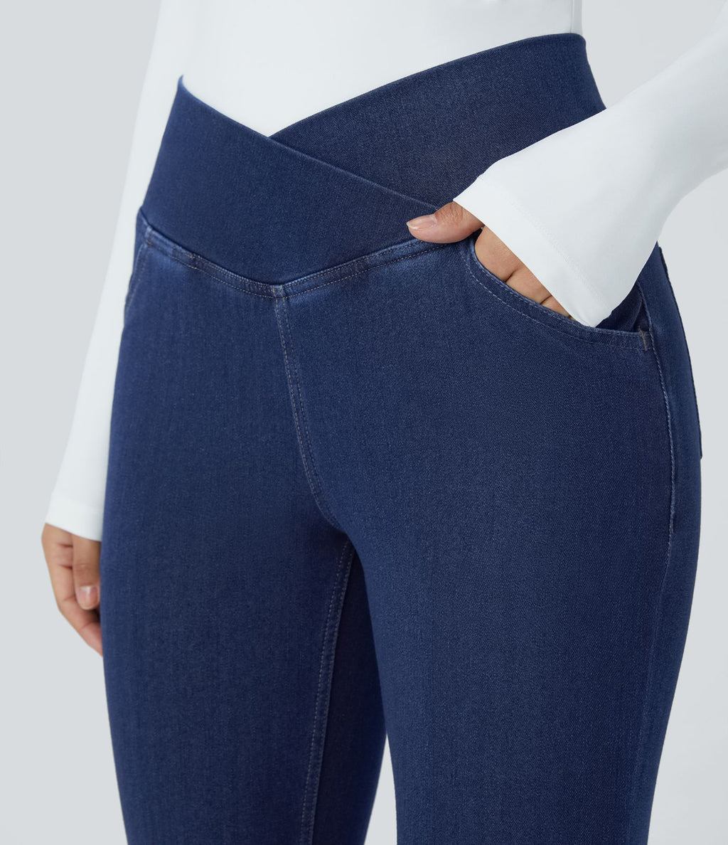 Jean super évasé Halara Flex™ décontracté maille denim extensible délavée effet frais InstantCool taille haute poches croisées