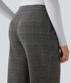 Pantalon tailleur droit Halara Flex™ taille haute pied-de-poule à carreaux avec poches