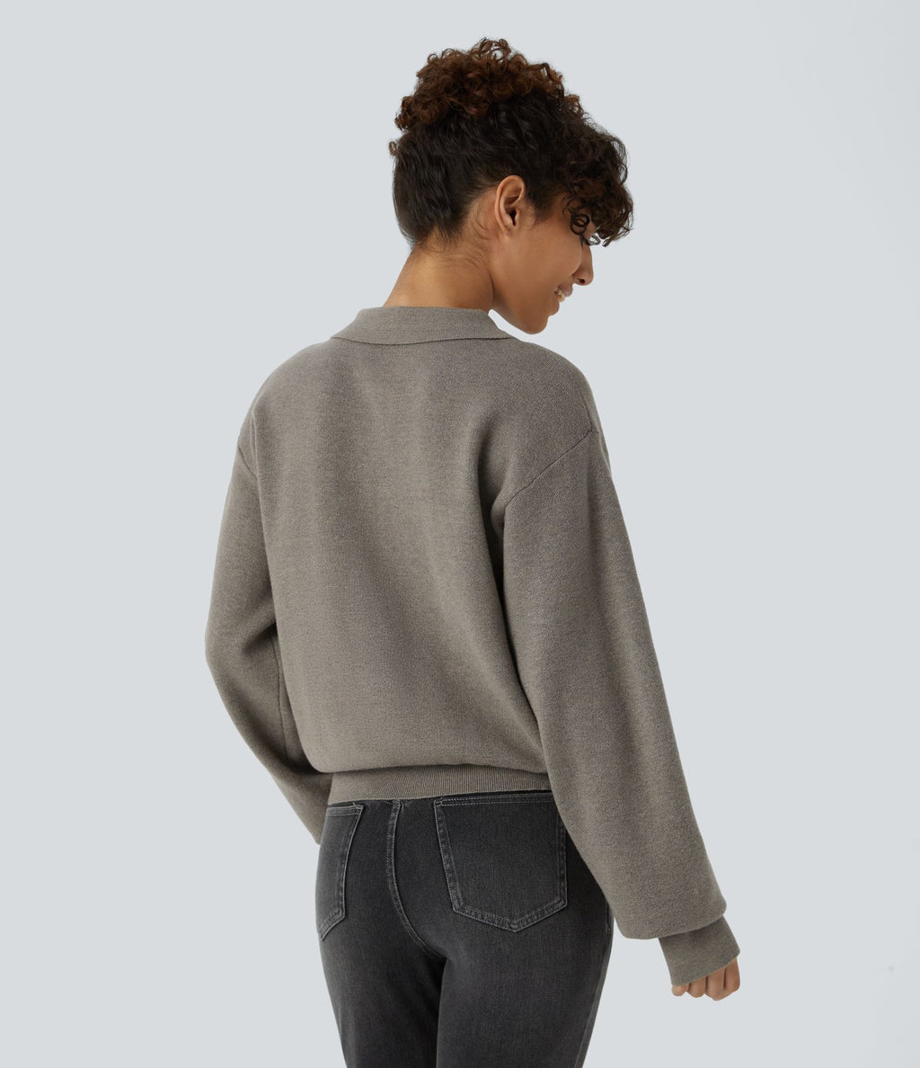 Pull décontracté à col chemise avec poches poitrine boutonnées