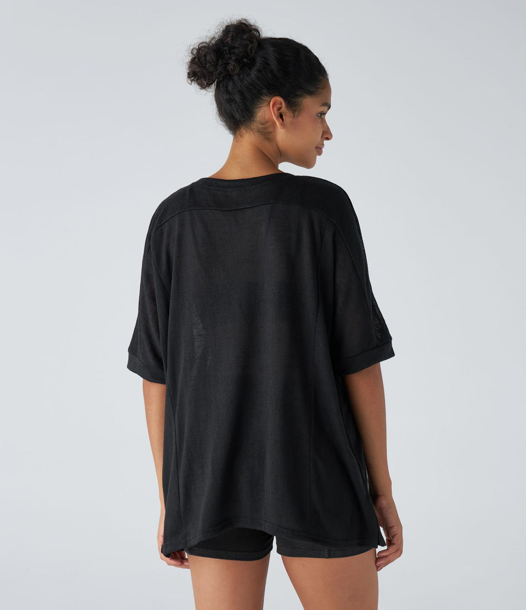 Top Casual Oversize Asymétrique Ourlet Fendu Transparent
