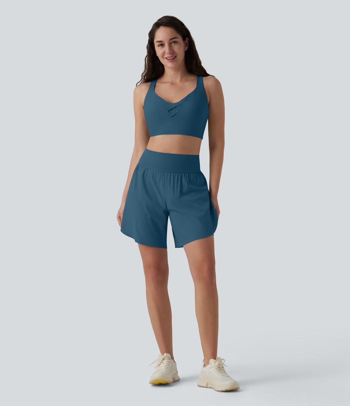 SoftlyZero™ QuickDry Short running 2-en-1 gainant taille haute à pois réfléchissants et ourlet croisé 17,5 cm avec poches