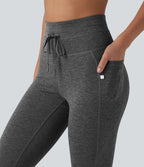 Legging 7/8 de yoga chiné taille haute séchage rapide avec cordon de serrage Halara UltraSculpt™ et poches