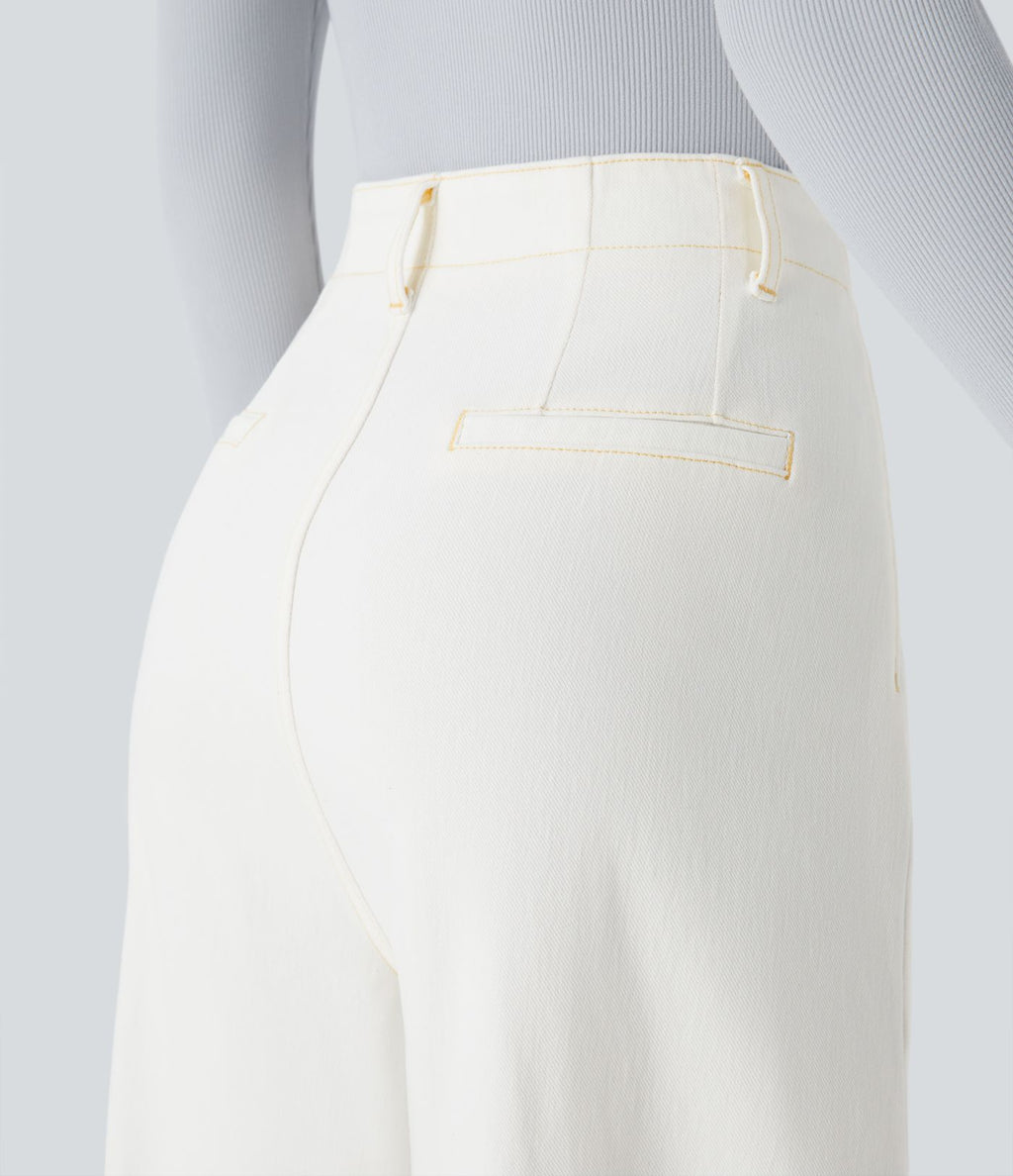 Halara Flex™ Jean large Palazzo et Taille Haute avec Poches Avant en Tricot Extensible Lavé