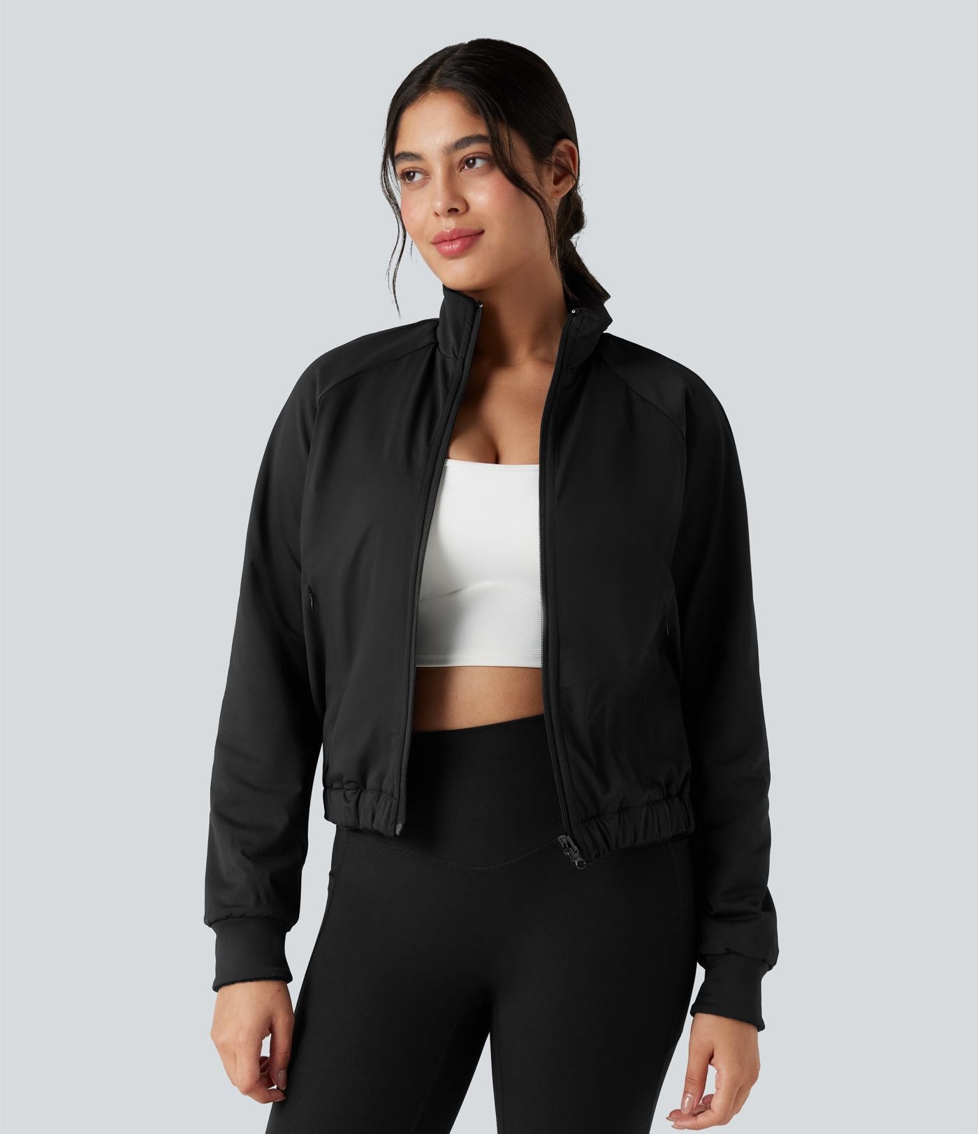 Veste polaire de randonnée réversible col montant manches longues avec poches (Deux looks en un)