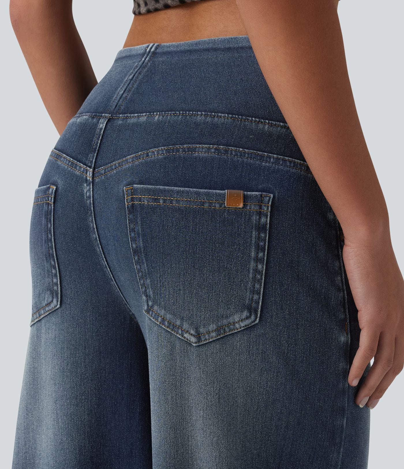Halara Flex™ Jean large casual baggy taille mi-haute en lyocell drapé effet délavé, avec poches