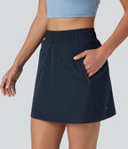 Jupe mini trapèze 2-en-1 taille haute avec boutons-pression et poches pour la randonnée