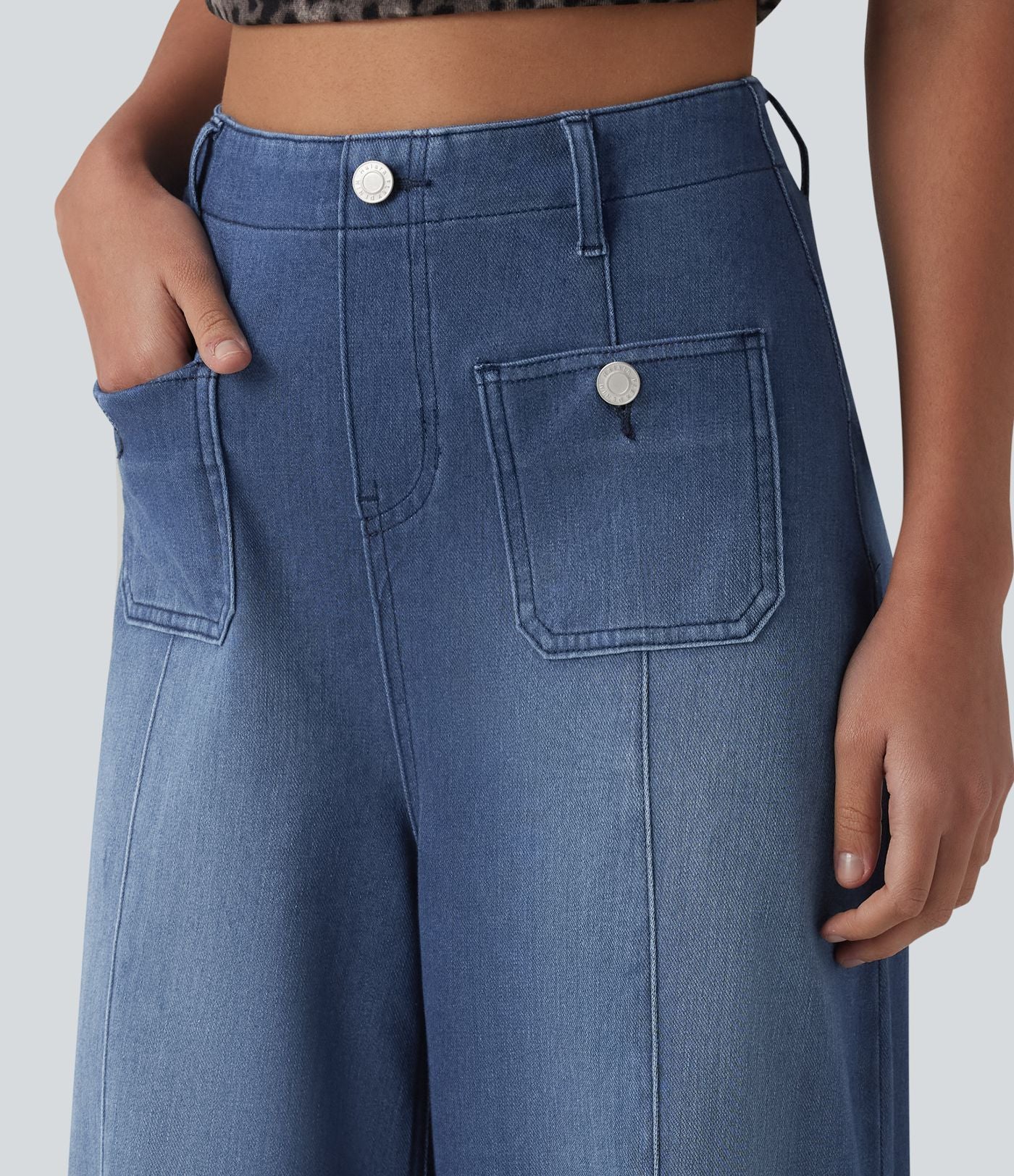 Halara Flex™ Jean évasé casual large taille haute avec poches