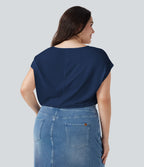T-shirt décontracté grande taille col V manches courtes