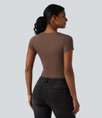 Halara T-shirt en jersey de coton col rond échancré manches courtes avec soutien-gorge intégré bonnets B-DD
