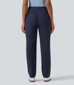 Pantalon coton fuselé taille mi-haute avec poches