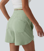 Short décontracté en lin extensible taille haute ourlet arrondi 12,5 cm avec poches