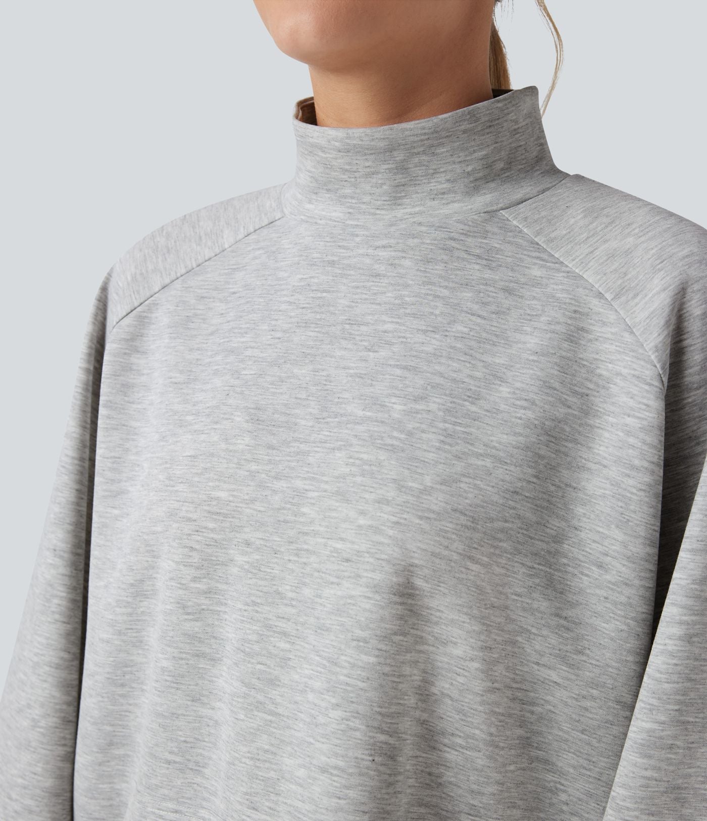 Sweat-shirt col montant à manches longues ourlet asymétrique avec poche
