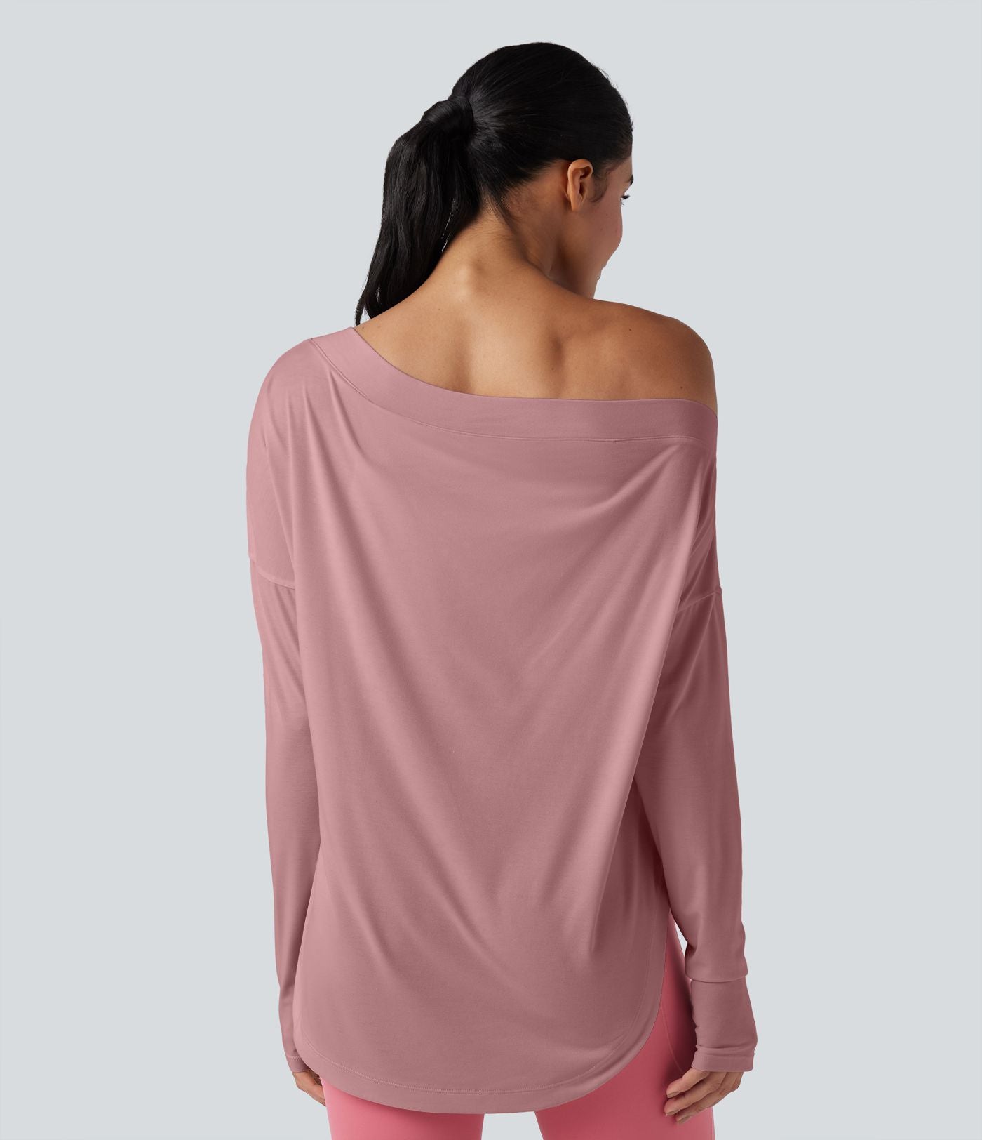 Top de sport yoga une épaule séchage rapide ourlet arrondi asymétrique manches longues avec trous pouces - Brassière intégrée